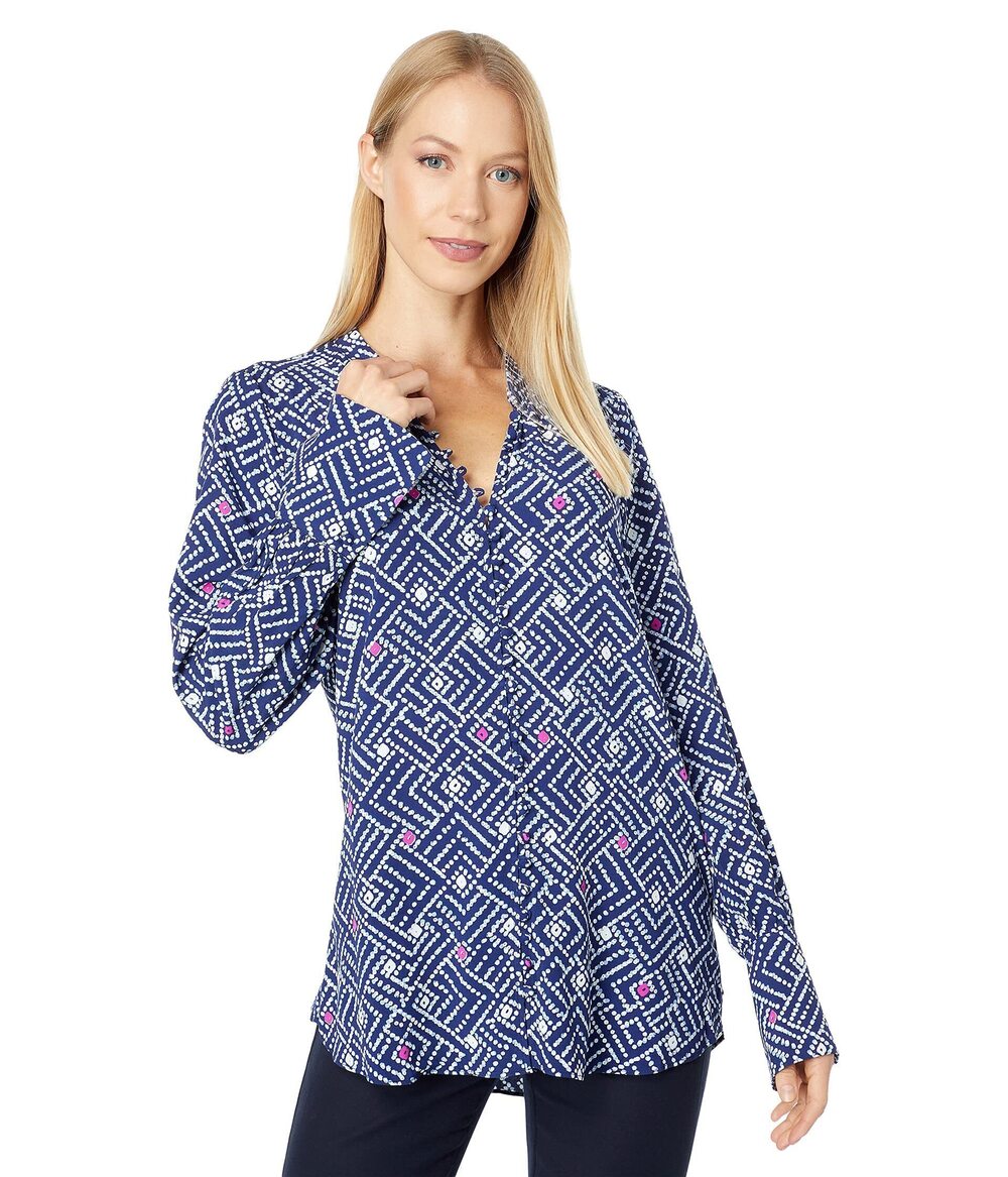 2461 Carmen Blouse - Fedora Ikat Blue XS